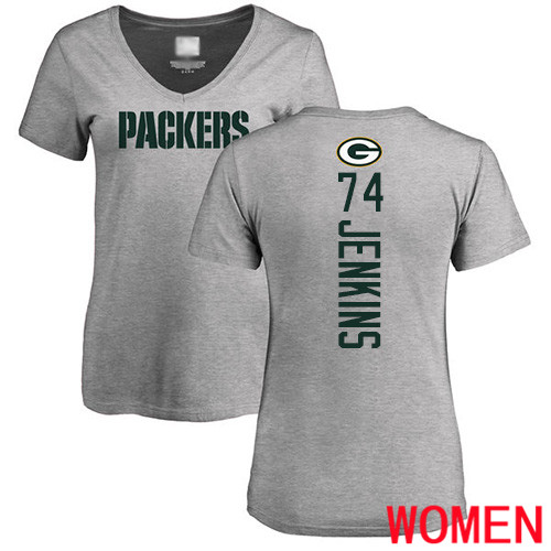 Green Bay Packers Ash Women #74 Jenkins Elgton Backer V-Neck Nike NFL T Shirt